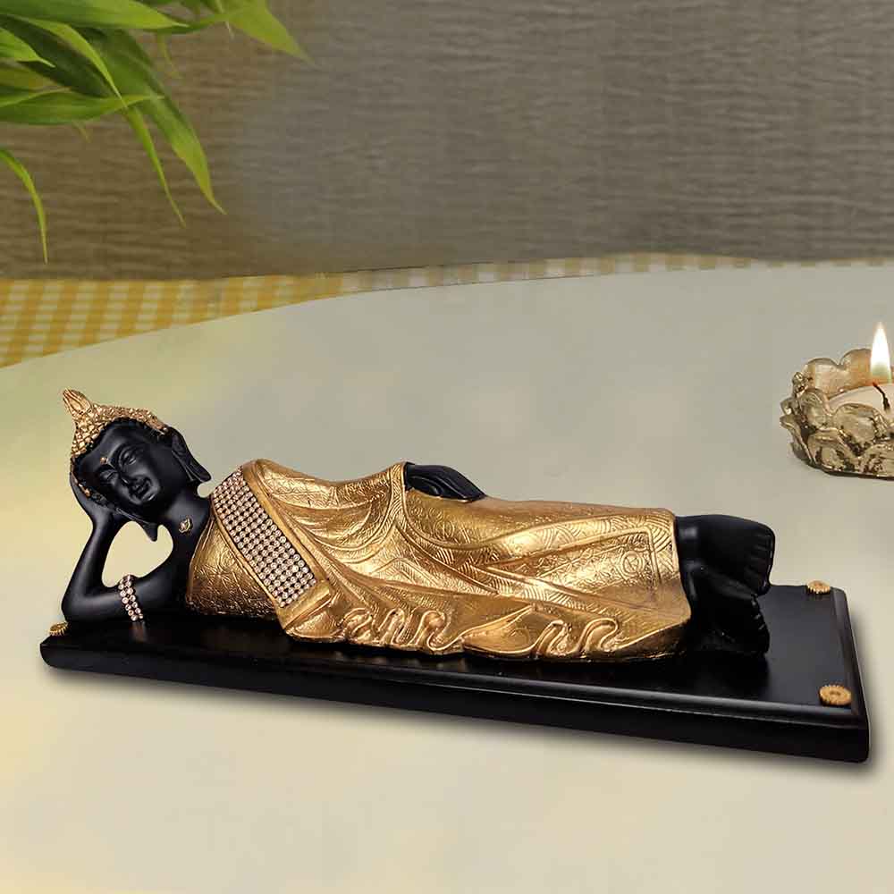 Sleeping Buddha Statue With Black Tray